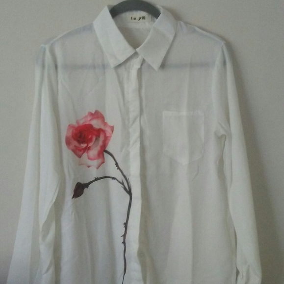 White chiffon button up rose pattern - Picture 2 of 2